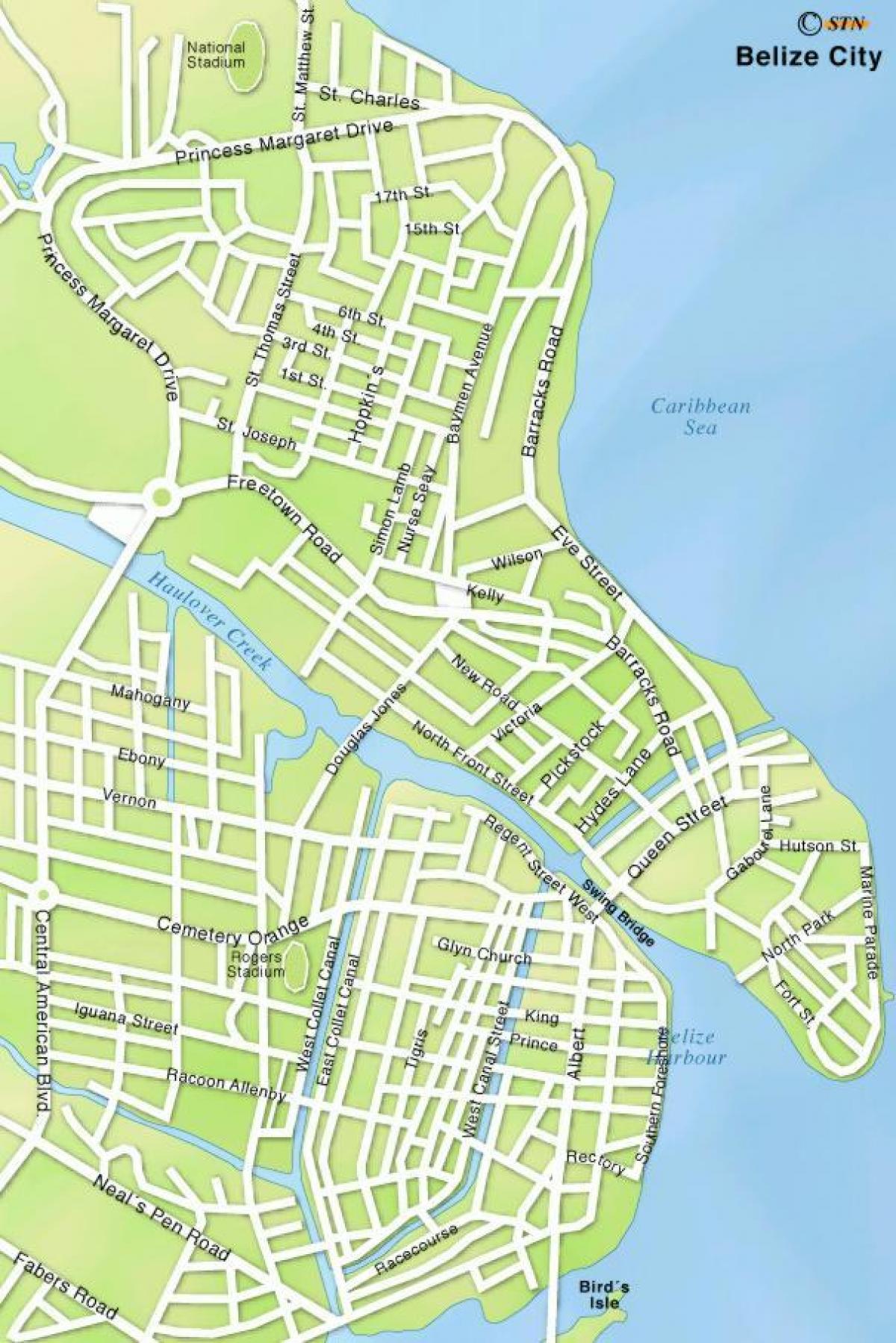 mapa de Belice rúas da cidade