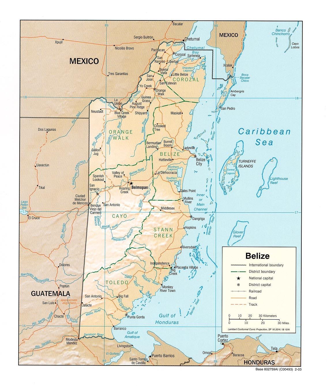mapa mostrando Belice