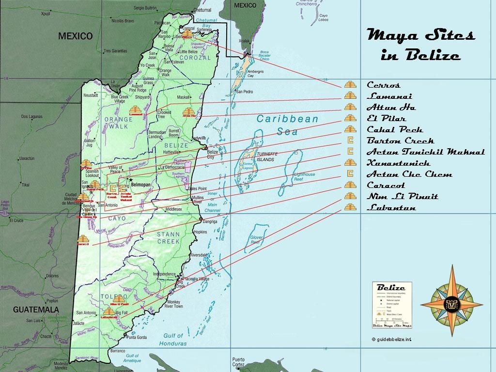 Mapa de Belice pirámides