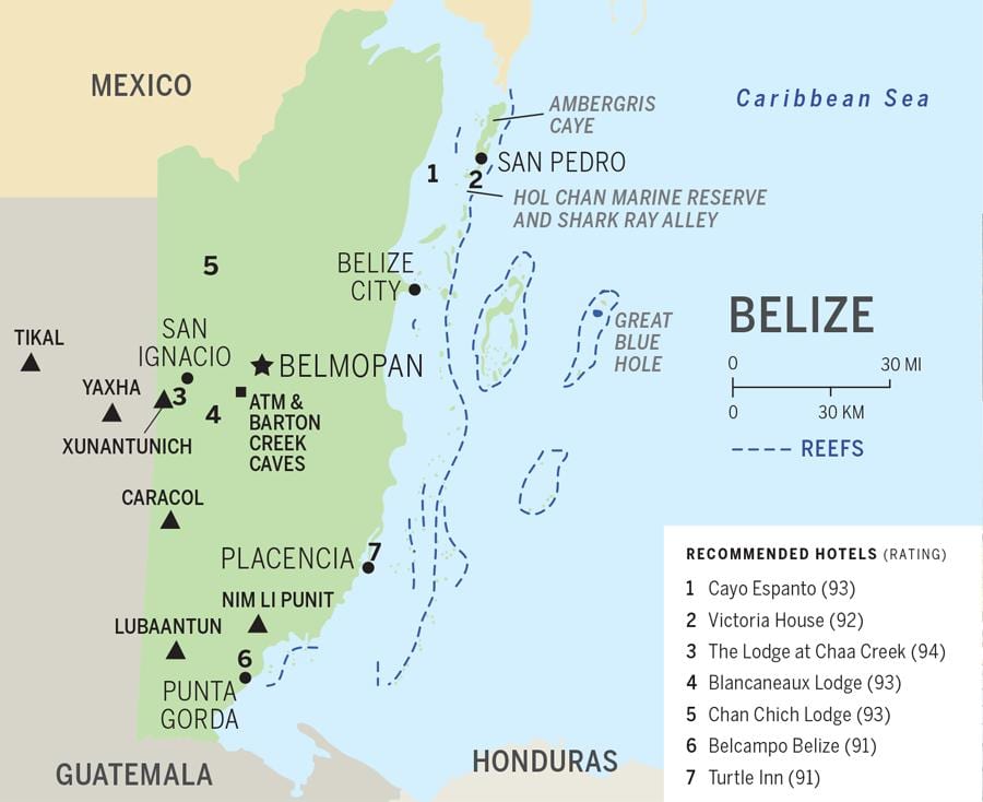 Mapa de Belice praias