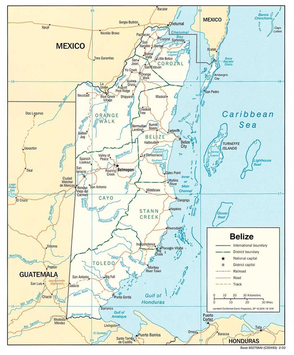 Belice ríos mapa