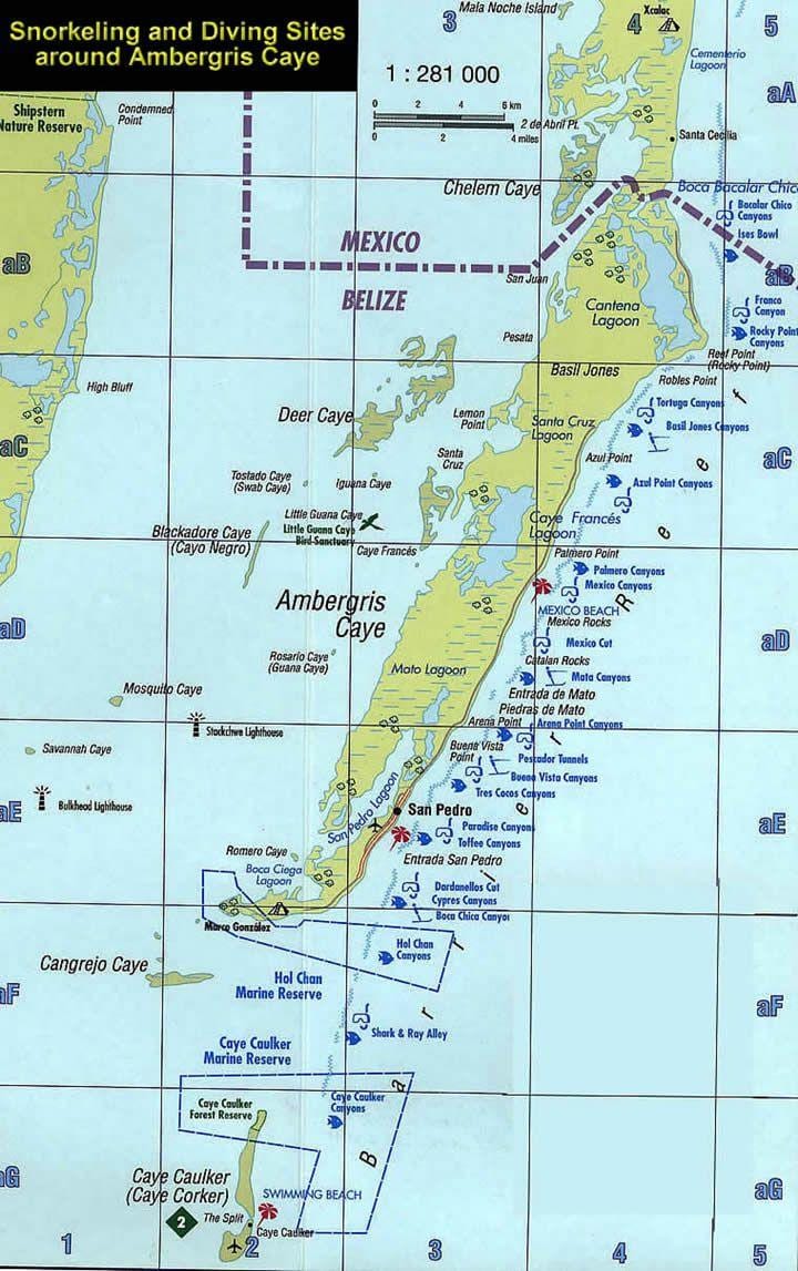 Mapa de Belice snorkeling