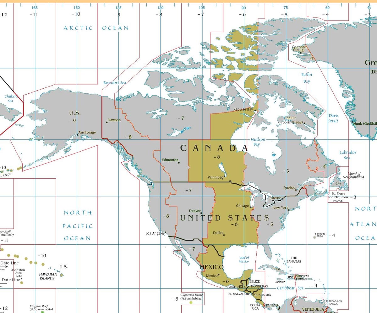 Mapa de zona horaria Belice