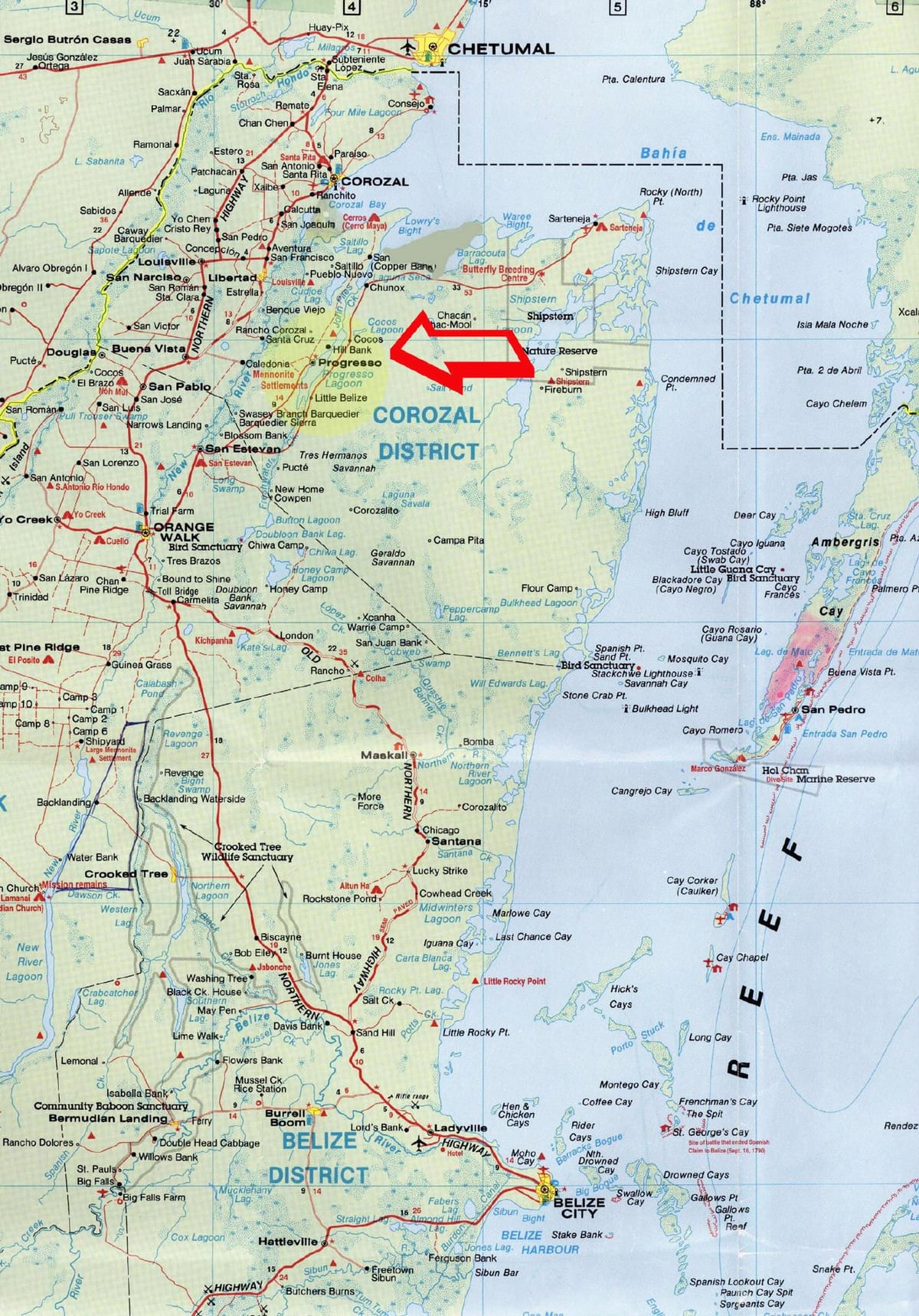 detallado mapa do camiño de Belice