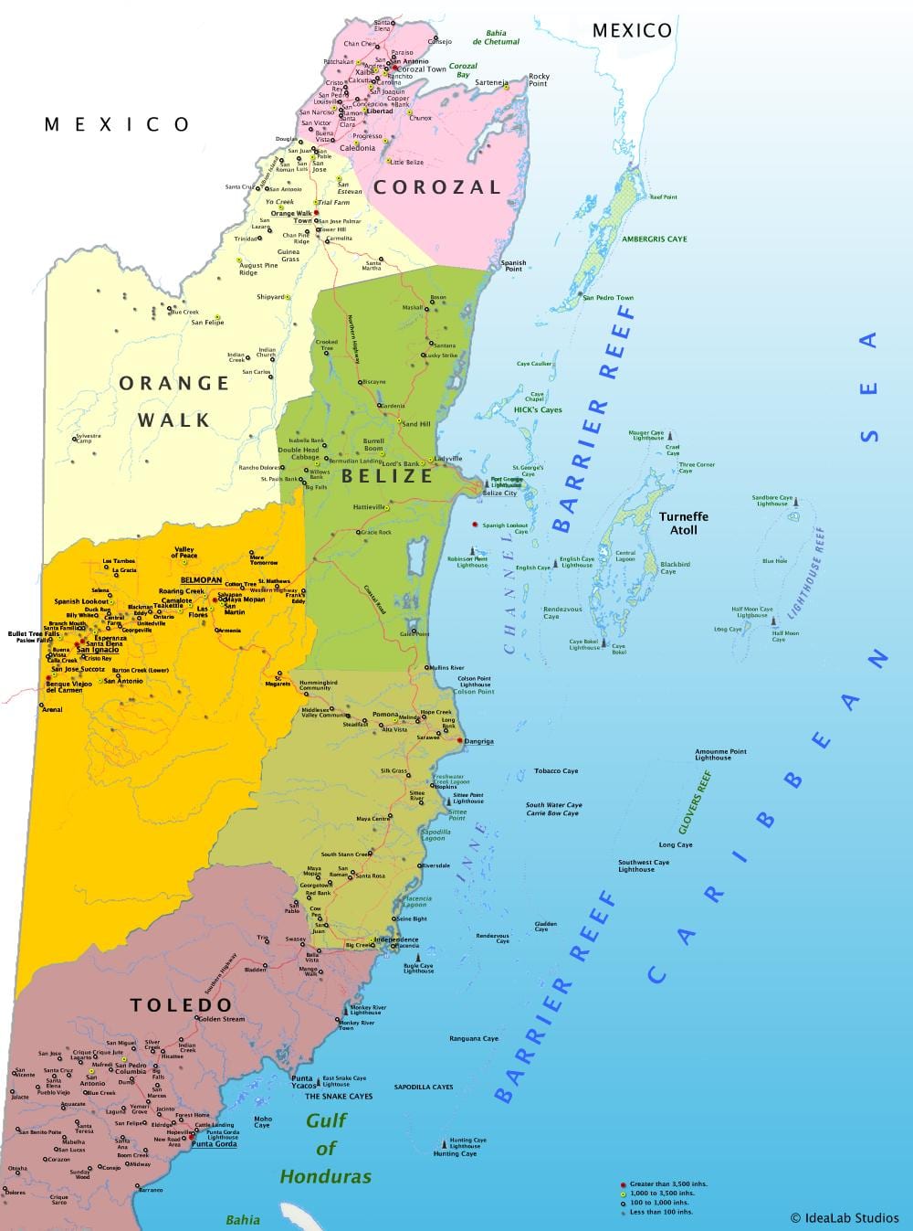 Mapa de Belice coa aldea