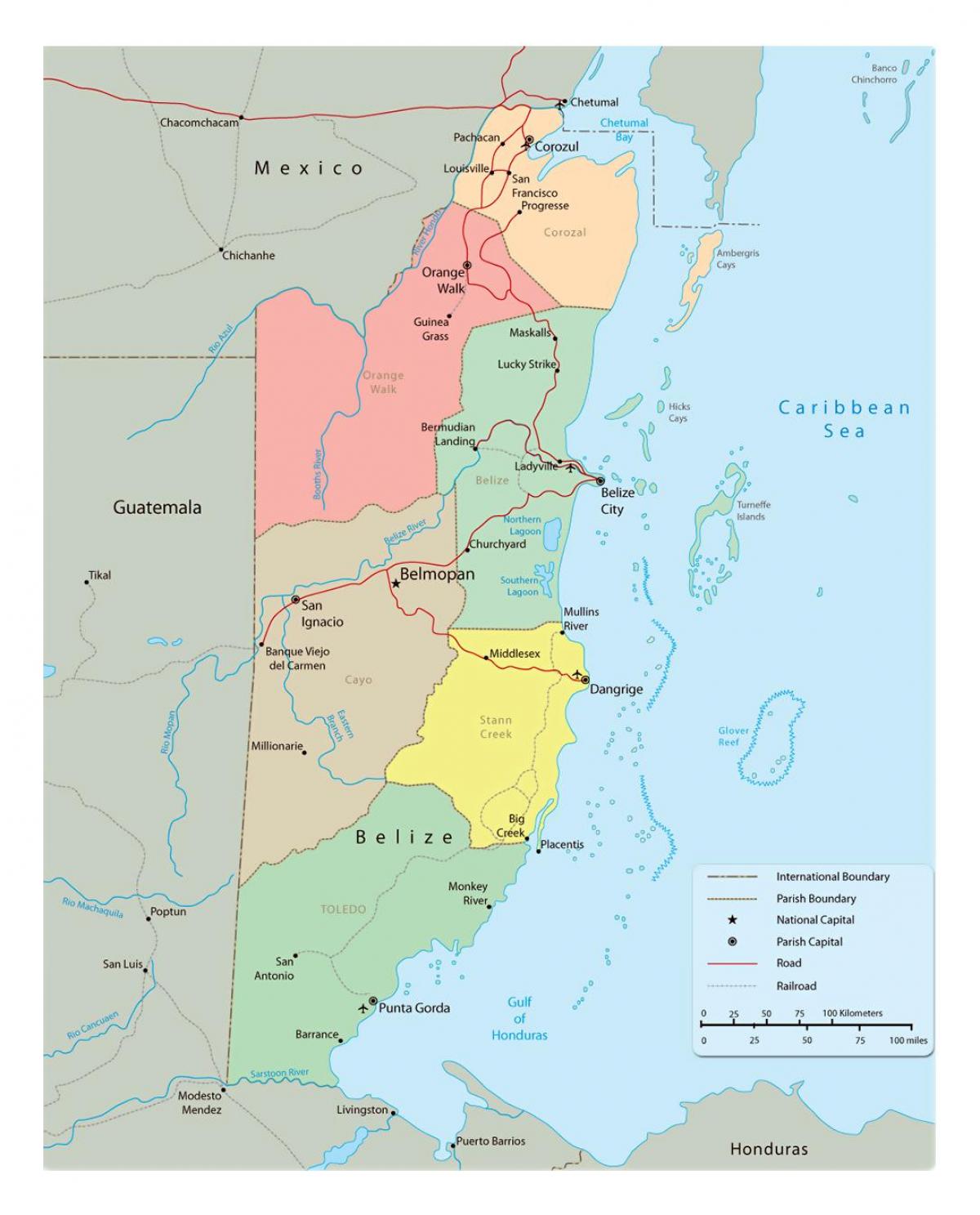 Mapa de política Belice