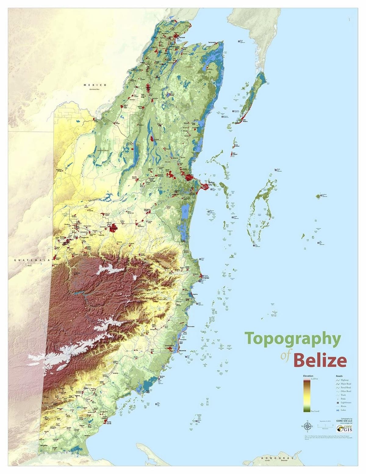 Mapa topográfico de Belice
