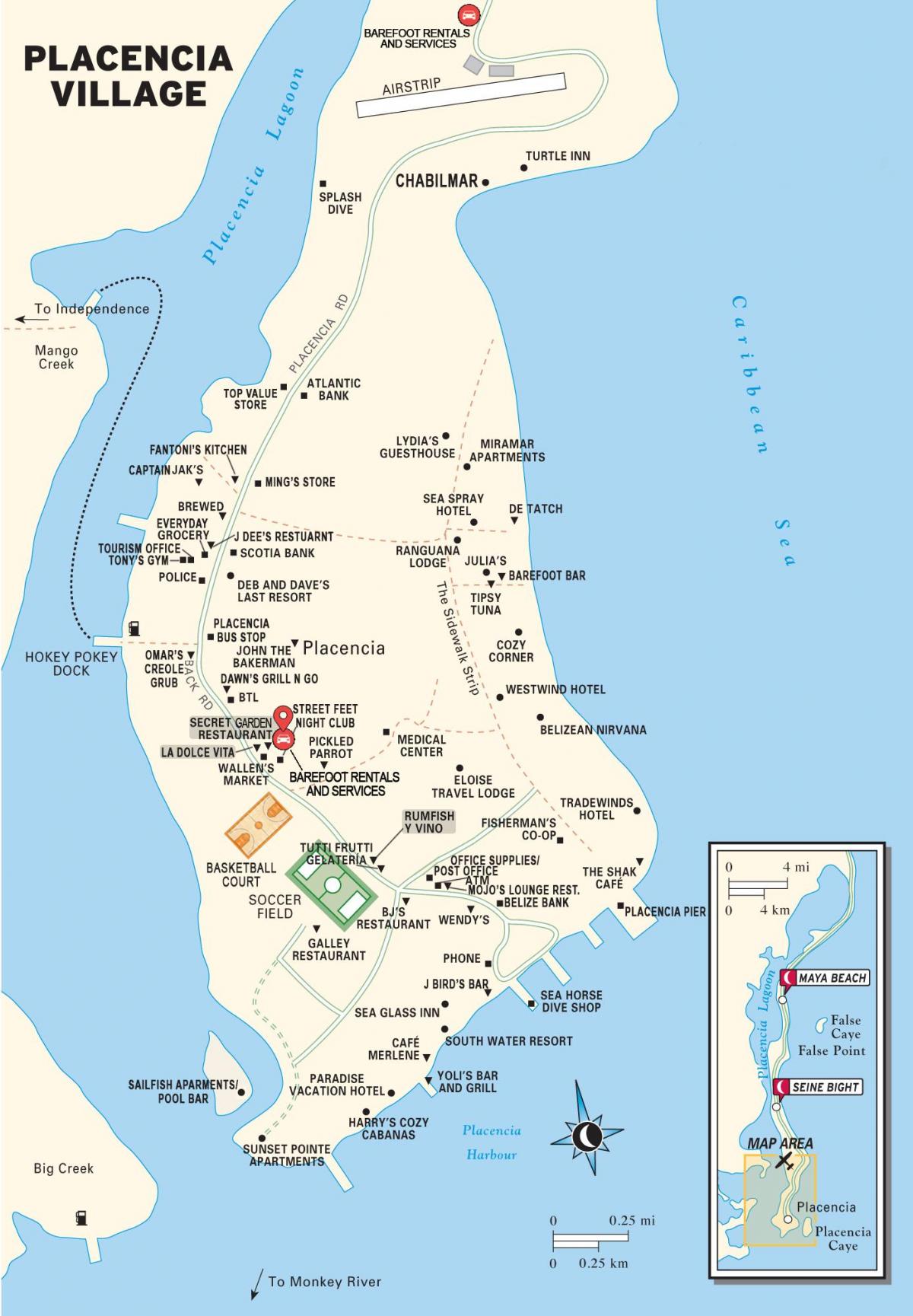 mapa de placencia aldea Belice