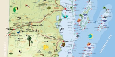 Mapa de Belice atraccións