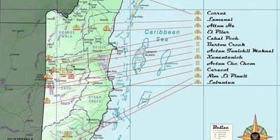 Mapa de Belice pirámides
